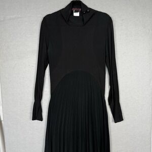 Moloko Black Mock Neck Long Sleeve Pleated Skirt Dress Made in Poland Size M